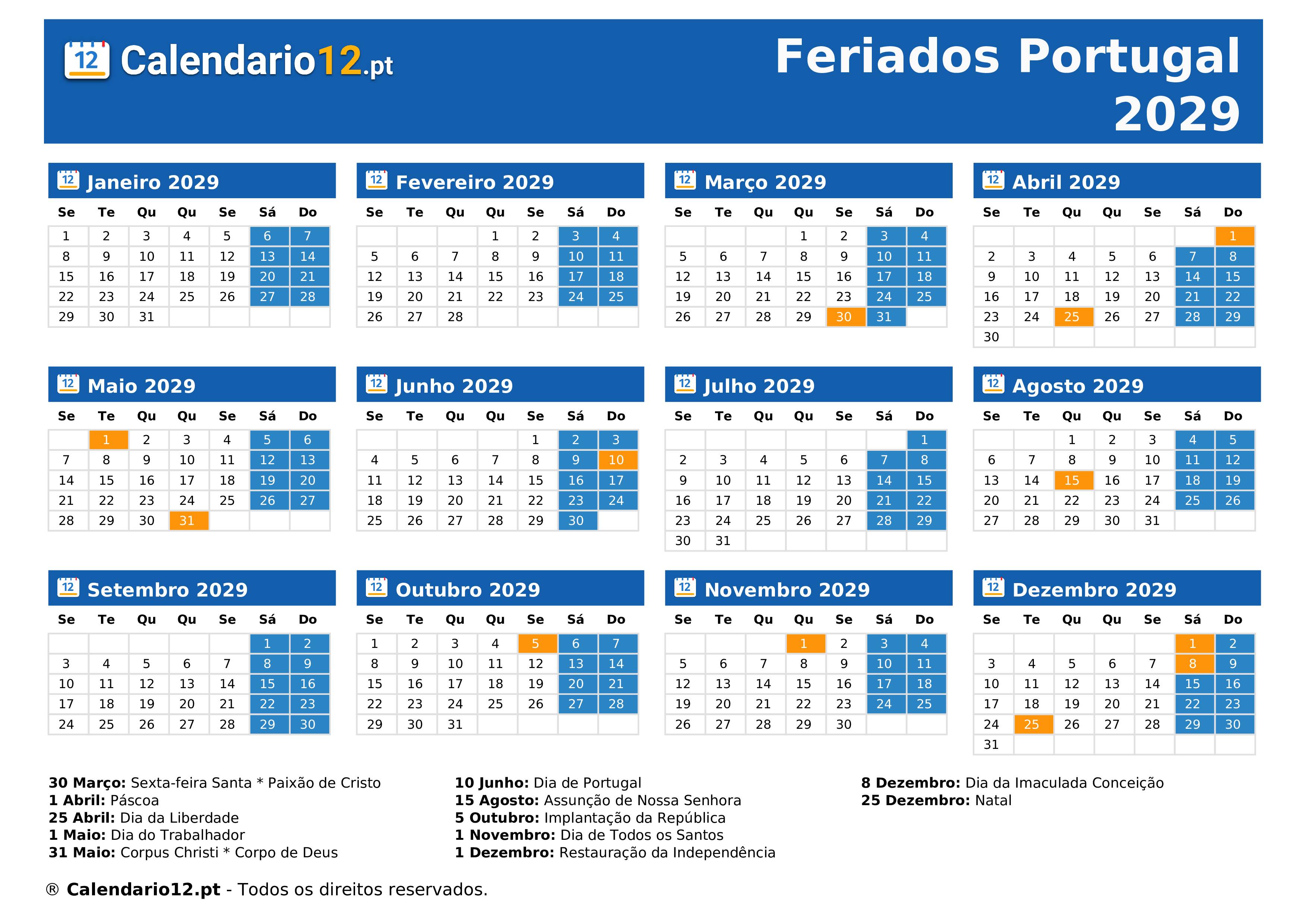 Feriados 2029