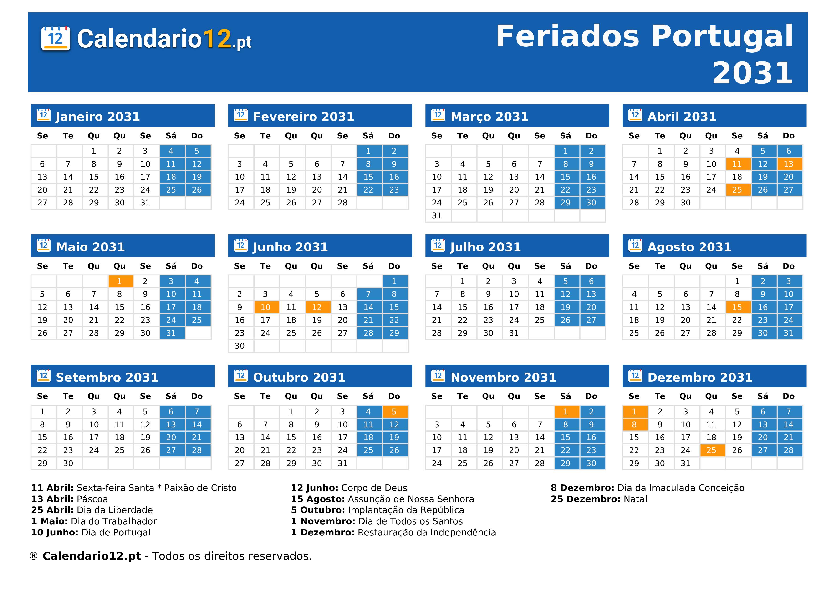 Feriados 2031