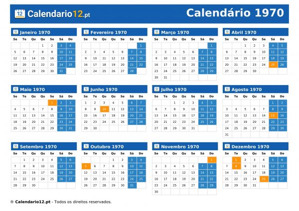 Calendário 1970