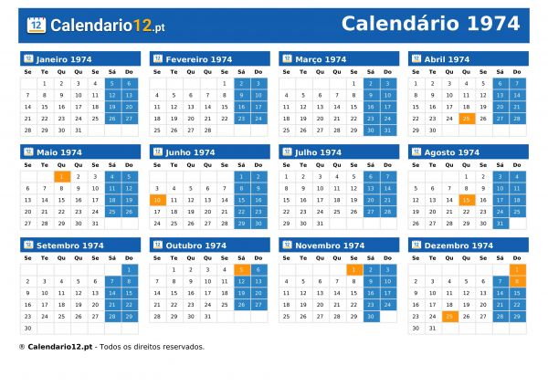 Calendário 1974