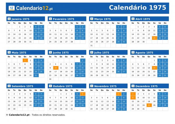 Calendário 1975