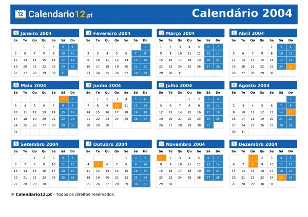 Calendário 2004
