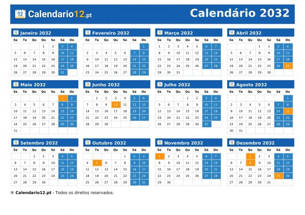 Calendário 2032